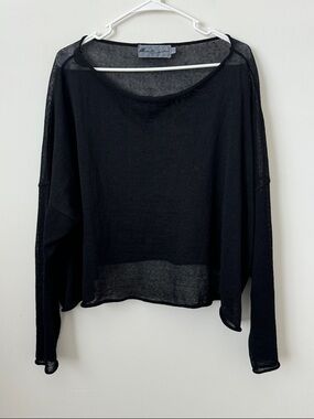 Manuelle Suibal Paris Sheer Longsleeve Black Boxy Style Top Size: 3
